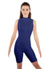 Solid Lycra T Neck Sleeveless Biketard - Bike Short Length - Zipper Back