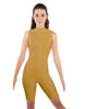 Solid Lycra T Neck Sleeveless Biketard - Bike Short Length - Zipper Back