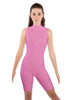 Solid Lycra T Neck Sleeveless Biketard - Bike Short Length - Zipper Back