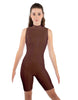 Solid Lycra T Neck Sleeveless Biketard - Bike Short Length - Zipper Back