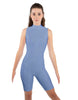Solid Lycra T Neck Sleeveless Biketard - Bike Short Length - Zipper Back
