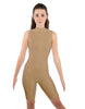 Solid Lycra T Neck Sleeveless Biketard - Bike Short Length - Zipper Back