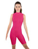 Solid Lycra T Neck Sleeveless Biketard - Bike Short Length - Zipper Back