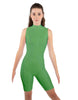 Solid Lycra T Neck Sleeveless Biketard - Bike Short Length - Zipper Back