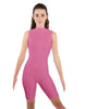 Solid Lycra T Neck Sleeveless Biketard - Bike Short Length - Zipper Back