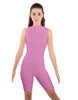 Solid Lycra T Neck Sleeveless Biketard - Bike Short Length - Zipper Back