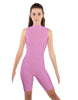 Solid Lycra T Neck Sleeveless Biketard - Bike Short Length - Zipper Back