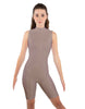 Solid Lycra T Neck Sleeveless Biketard - Bike Short Length - Zipper Back