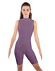 Solid Lycra T Neck Sleeveless Biketard - Bike Short Length - Zipper Back
