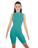 Solid Lycra T Neck Sleeveless Biketard - Bike Short Length - Zipper Back