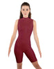 Solid Lycra T Neck Sleeveless Biketard - Bike Short Length - Zipper Back