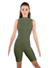 Solid Lycra T Neck Sleeveless Biketard - Bike Short Length - Zipper Back