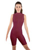 Solid Lycra T Neck Sleeveless Biketard - Bike Short Length - Zipper Back
