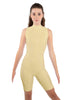 Solid Lycra T Neck Sleeveless Biketard - Bike Short Length - Zipper Back