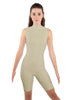 Solid Lycra T Neck Sleeveless Biketard - Bike Short Length - Zipper Back
