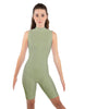 Solid Lycra T Neck Sleeveless Biketard - Bike Short Length - Zipper Back