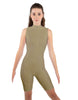 Solid Lycra T Neck Sleeveless Biketard - Bike Short Length - Zipper Back