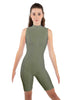 Solid Lycra T Neck Sleeveless Biketard - Bike Short Length - Zipper Back