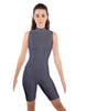 Solid Lycra T Neck Sleeveless Biketard - Bike Short Length - Zipper Back