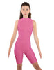 Solid Lycra T Neck Sleeveless Biketard - Bike Short Length - Zipper Back