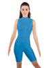 Solid Lycra T Neck Sleeveless Biketard - Bike Short Length - Zipper Back