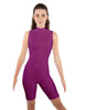 Solid Lycra T Neck Sleeveless Biketard - Bike Short Length - Zipper Back