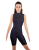 Solid Lycra T Neck Sleeveless Biketard - Bike Short Length - Zipper Back