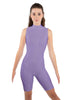 Solid Lycra T Neck Sleeveless Biketard - Bike Short Length - Zipper Back