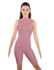 Solid Lycra T Neck Sleeveless Biketard - Bike Short Length - Zipper Back