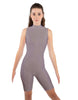 Solid Lycra T Neck Sleeveless Biketard - Bike Short Length - Zipper Back