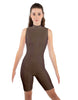 Solid Lycra T Neck Sleeveless Biketard - Bike Short Length - Zipper Back