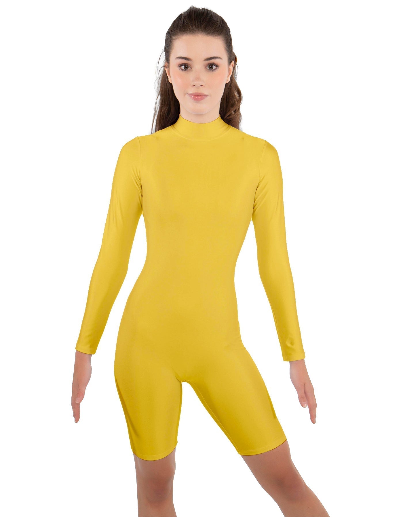 Solid Lycra LS T Neck Bikeshort Biketard - Zipper Back