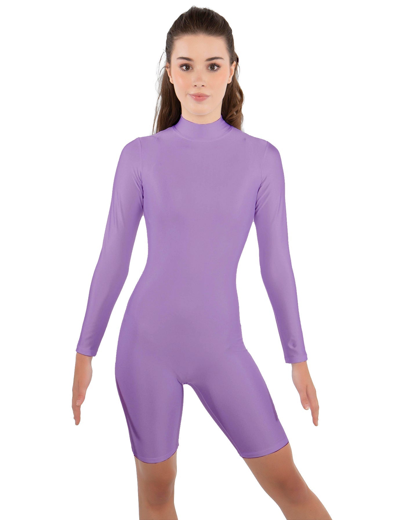 Solid Lycra LS T Neck Bikeshort Biketard - Zipper Back