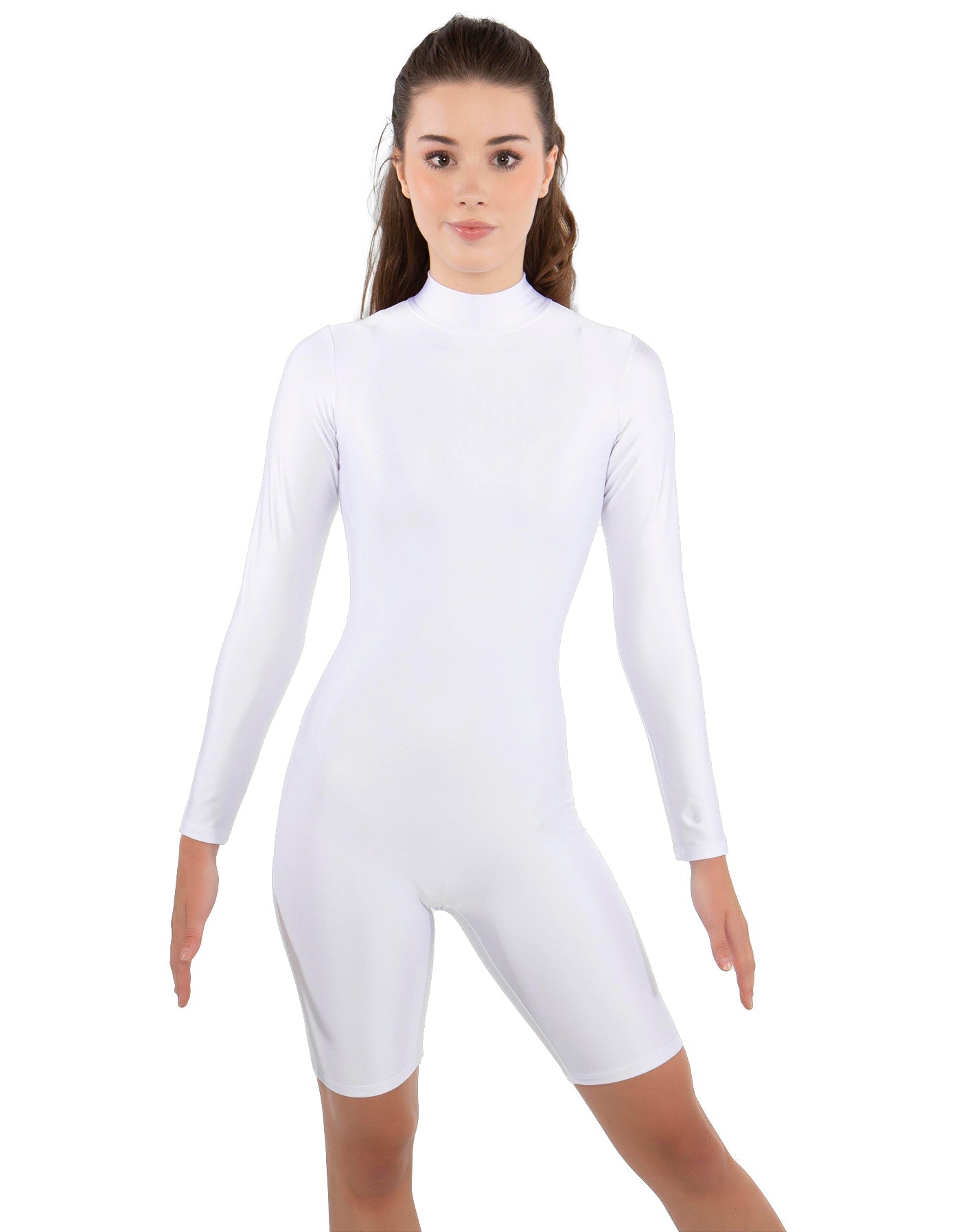 Solid Lycra LS T Neck Bikeshort Biketard - Zipper Back