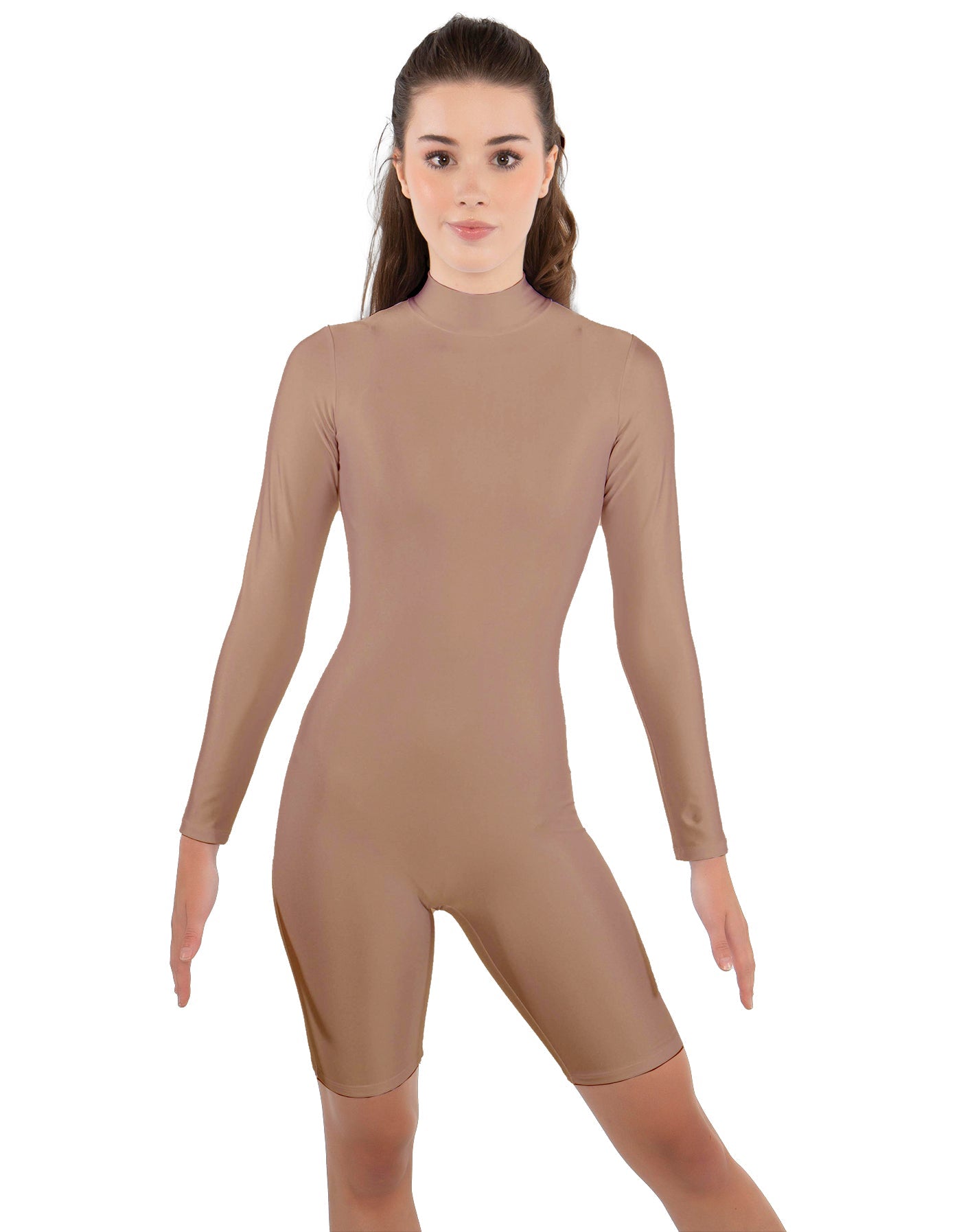 Solid Lycra LS T Neck Bikeshort Biketard - Zipper Back