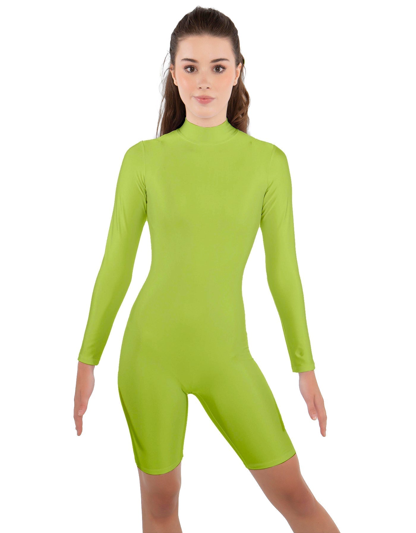 Solid Lycra LS T Neck Bikeshort Biketard - Zipper Back