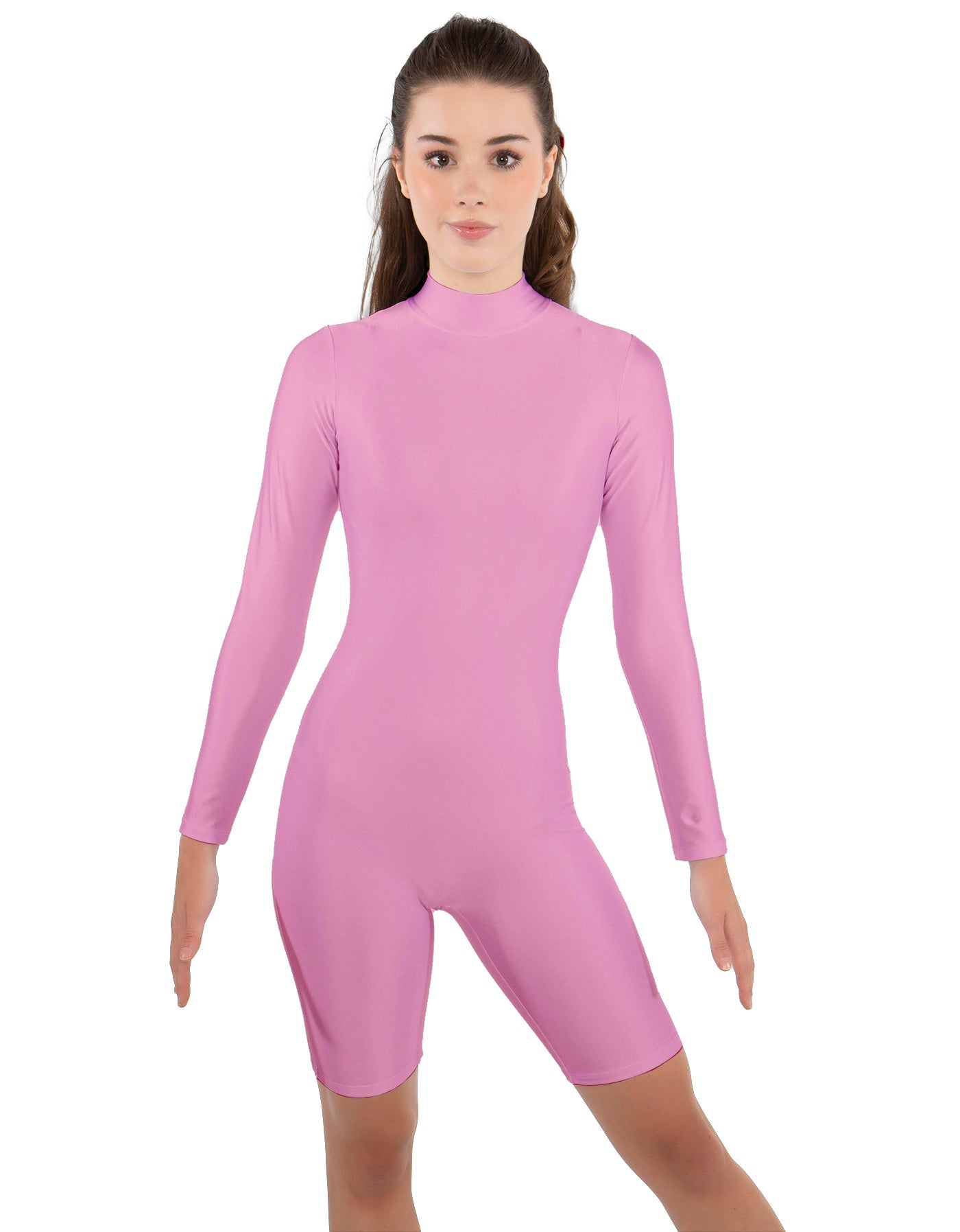 Solid Lycra LS T Neck Bikeshort Biketard - Zipper Back