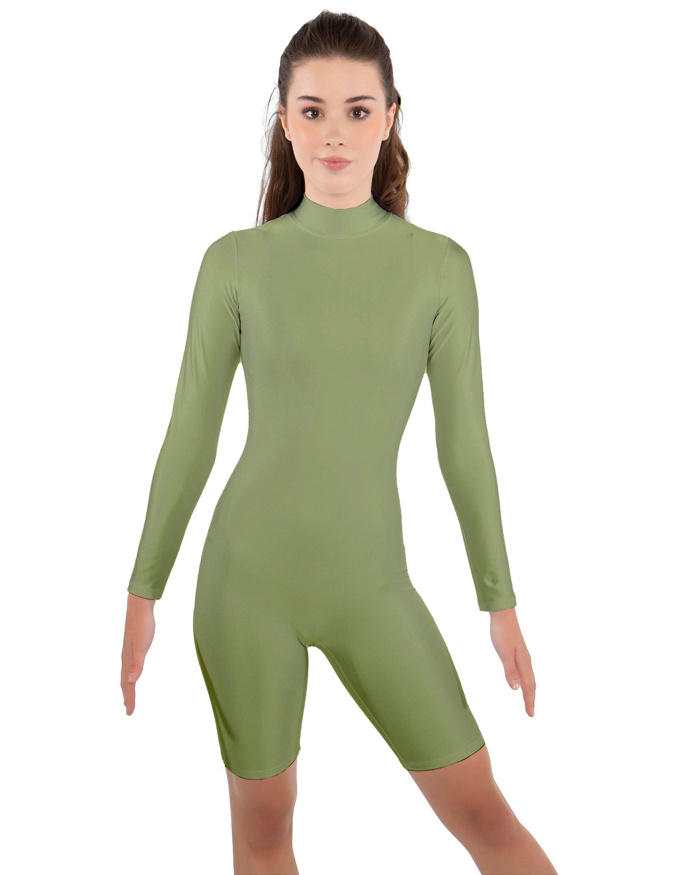 Solid Lycra LS T Neck Bikeshort Biketard - Zipper Back