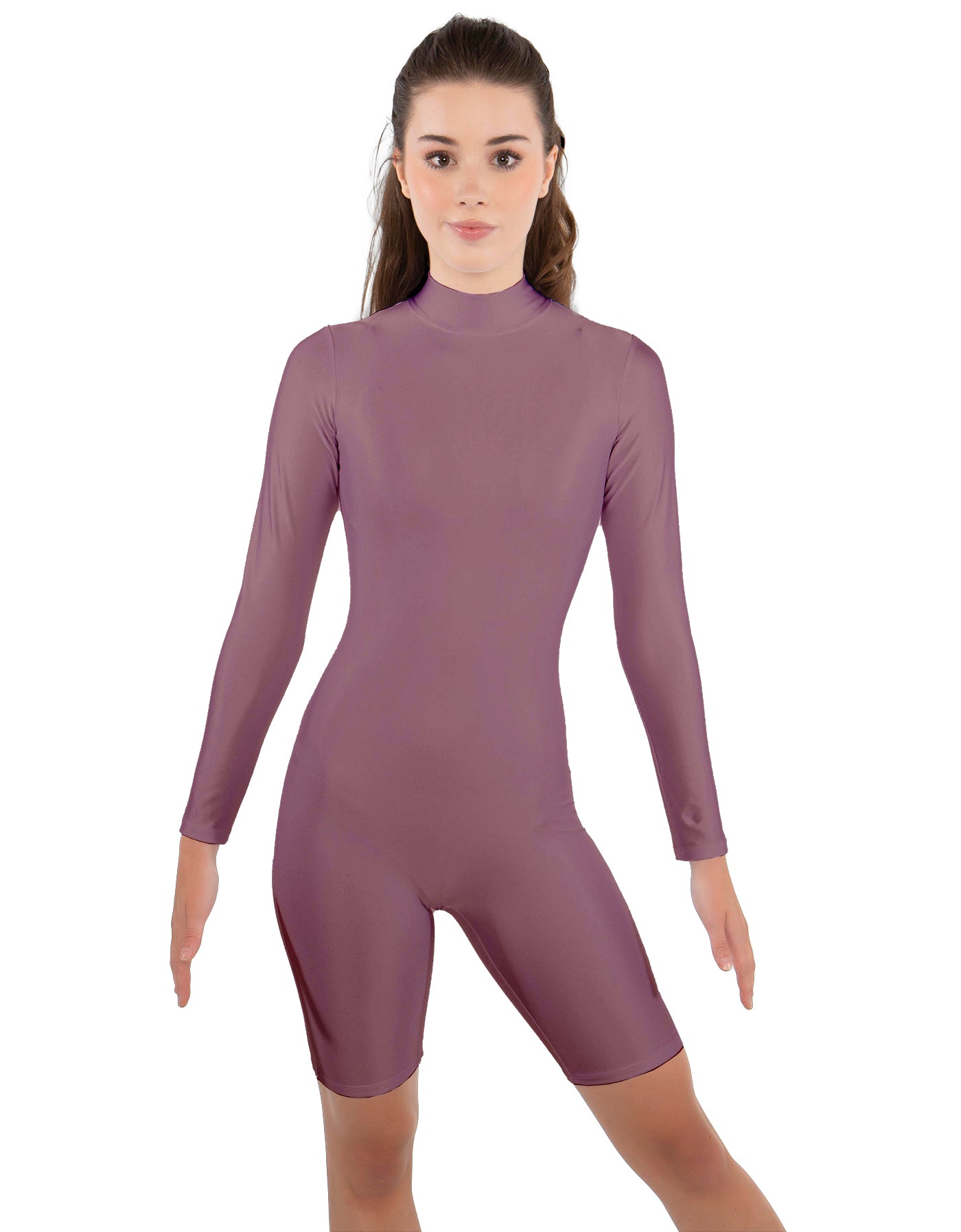 Solid Lycra LS T Neck Bikeshort Biketard - Zipper Back