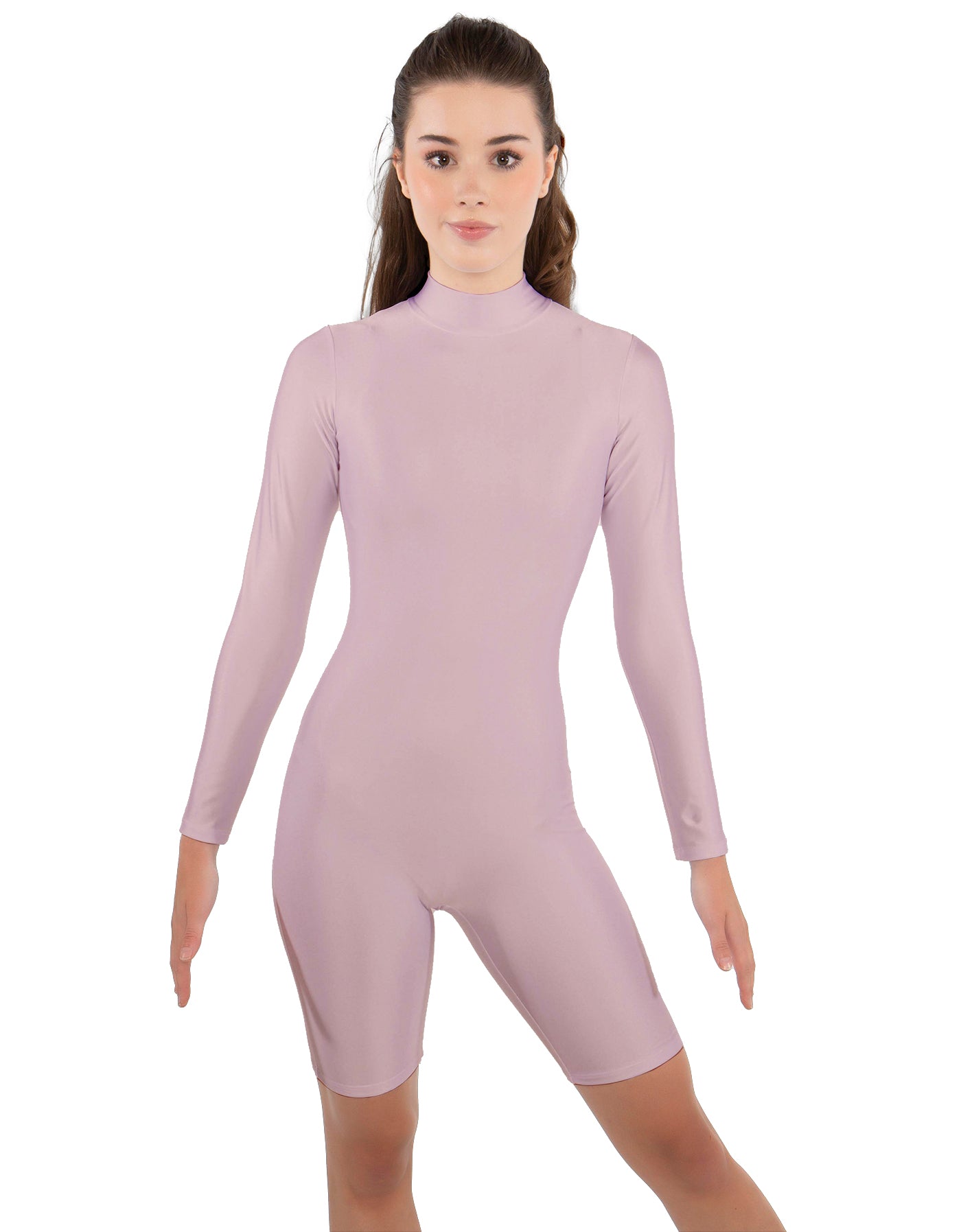 Solid Lycra LS T Neck Bikeshort Biketard - Zipper Back