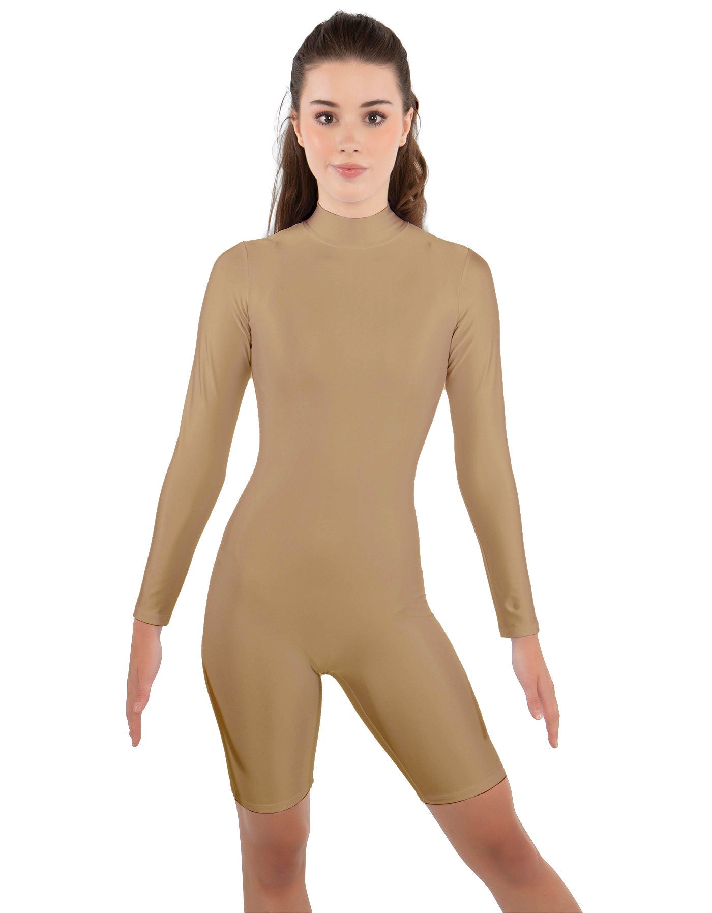 Solid Lycra LS T Neck Bikeshort Biketard - Zipper Back