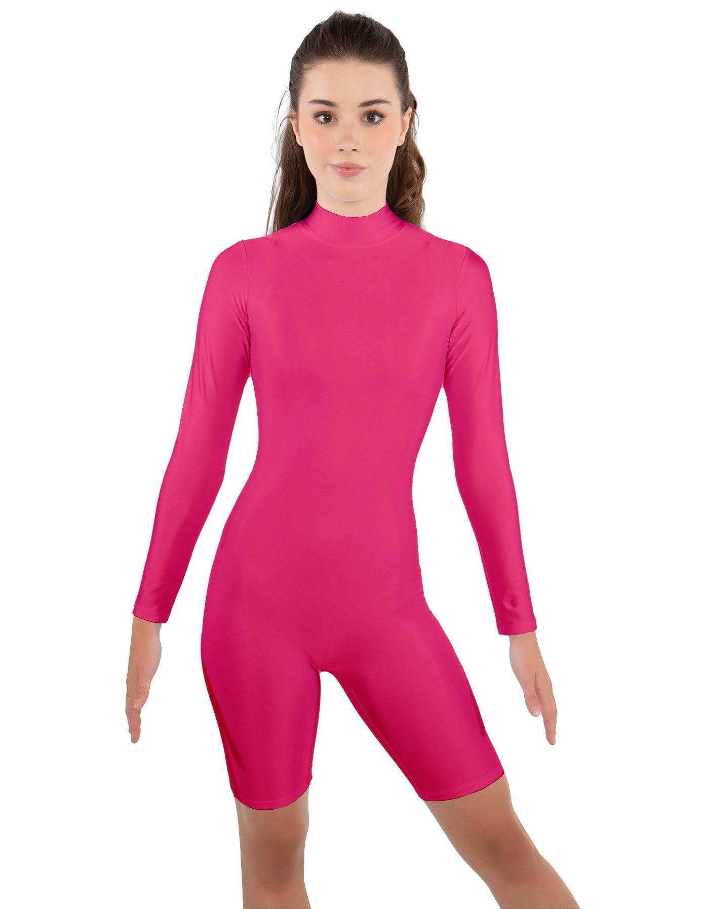 Solid Lycra LS T Neck Bikeshort Biketard - Zipper Back