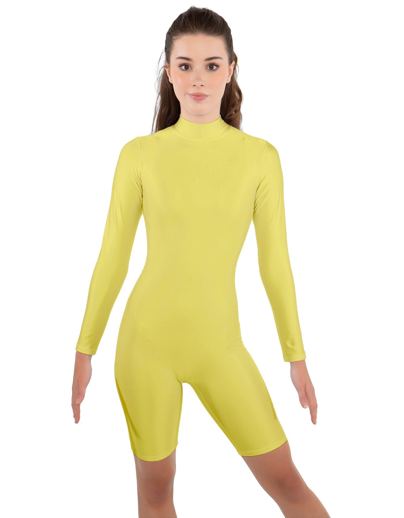 Solid Lycra LS T Neck Bikeshort Biketard - Zipper Back