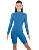 Solid Lycra LS T Neck Bikeshort Biketard - Zipper Back