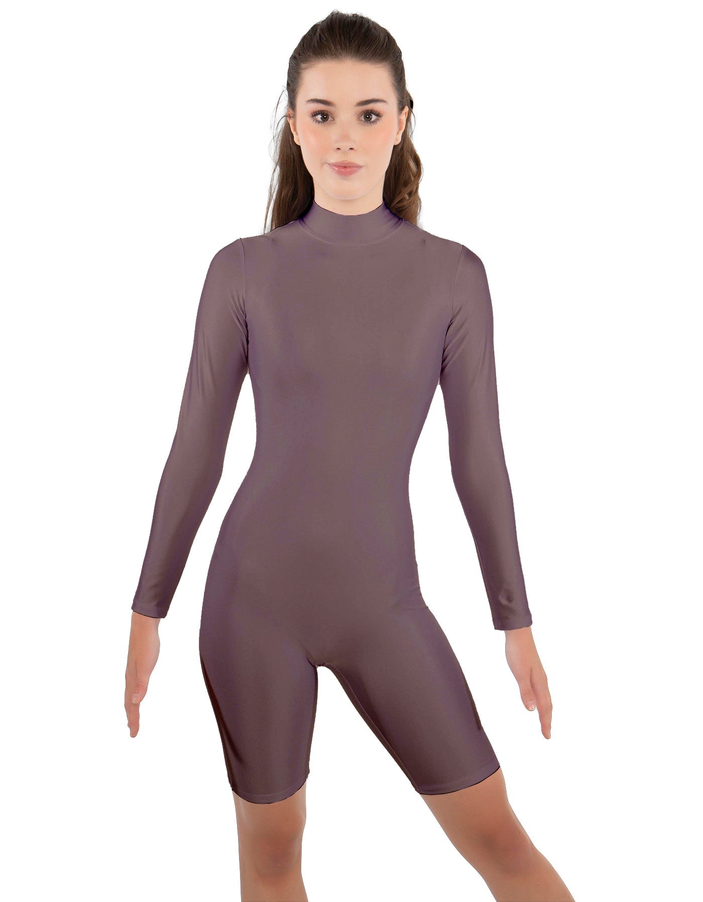 Solid Lycra LS T Neck Bikeshort Biketard - Zipper Back