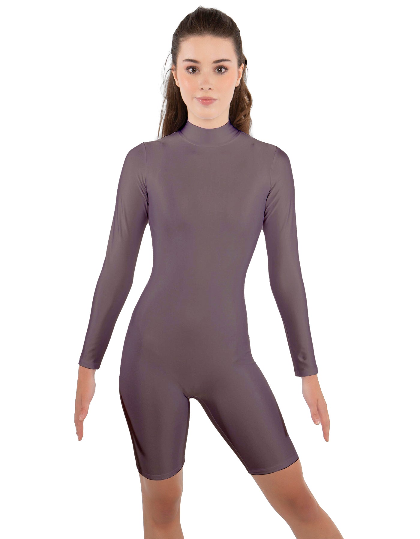 Solid Lycra LS T Neck Bikeshort Biketard - Zipper Back