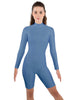 Solid Lycra LS T Neck Bikeshort Biketard - Zipper Back
