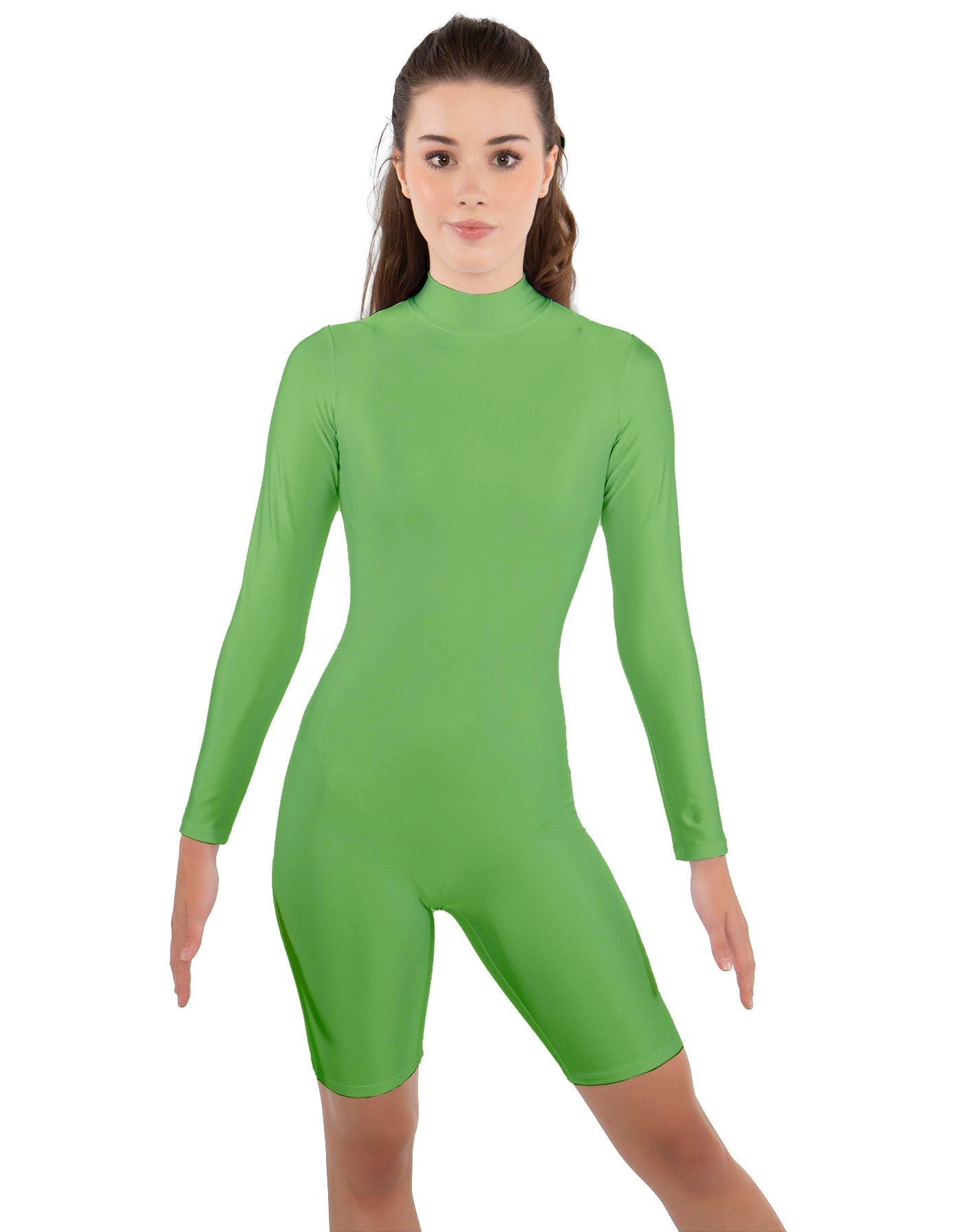 Solid Lycra LS T Neck Bikeshort Biketard - Zipper Back