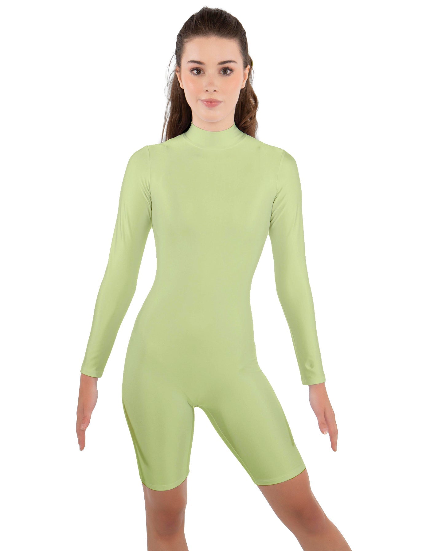 Solid Lycra LS T Neck Bikeshort Biketard - Zipper Back