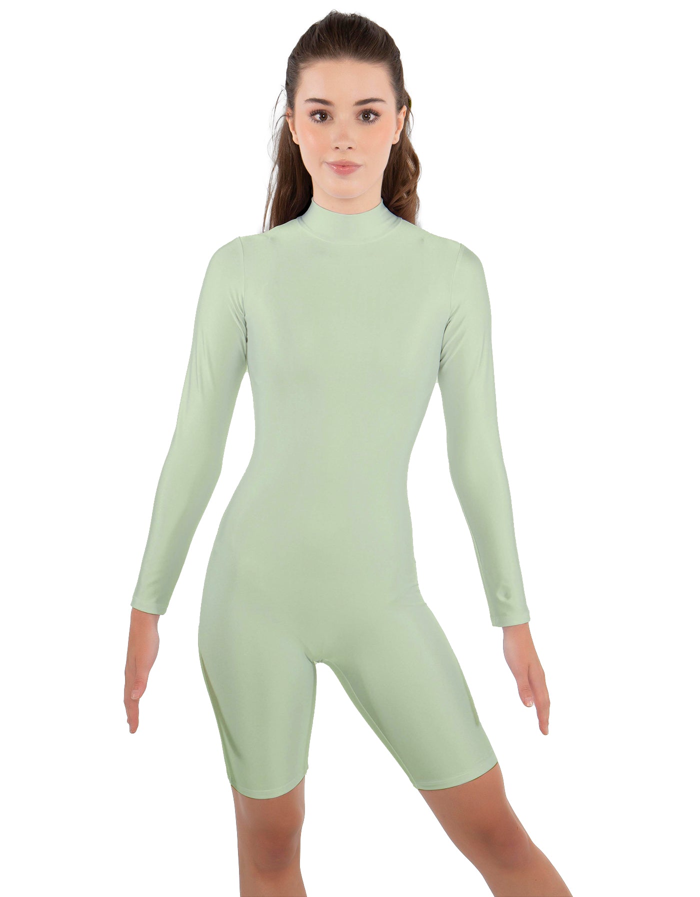 Solid Lycra LS T Neck Bikeshort Biketard - Zipper Back